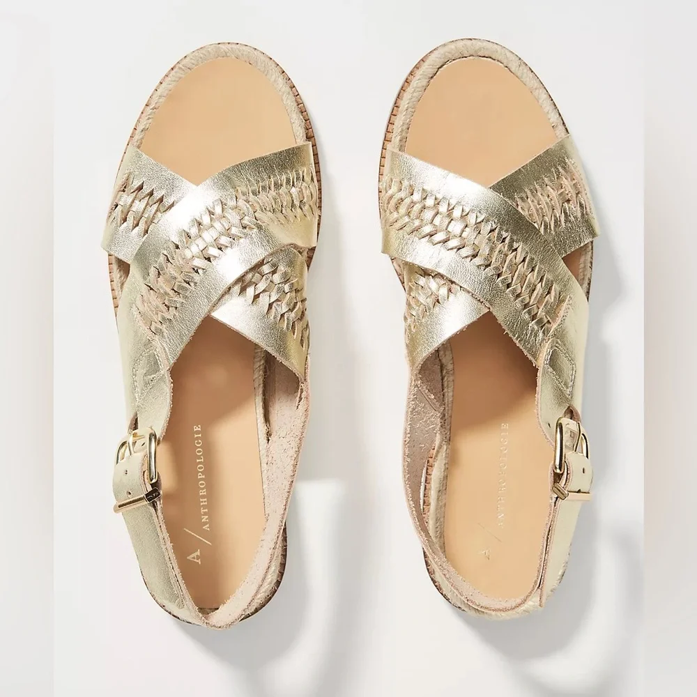 Anthropologie Melora Golden Espadrille Sandals Size 39 / US 9